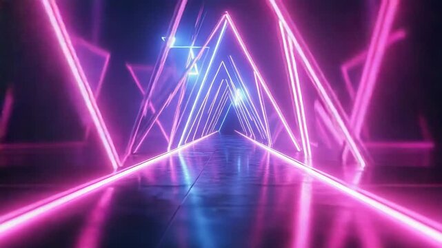 Neon glowing triangles forming futuristic perspective tunnel