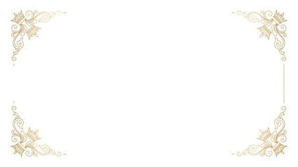 Obraz premium Gold ornate corner border on black background isolated on a transparent background