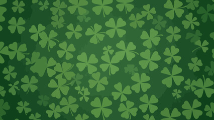 A vibrant green background filled with a dense pattern of four-leaf clovers.