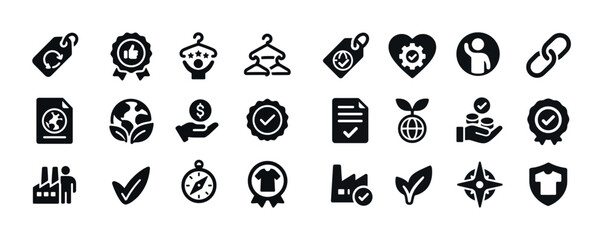 Obraz premium Set of 25 black icons: tags, awards, sustainability, commerce, f