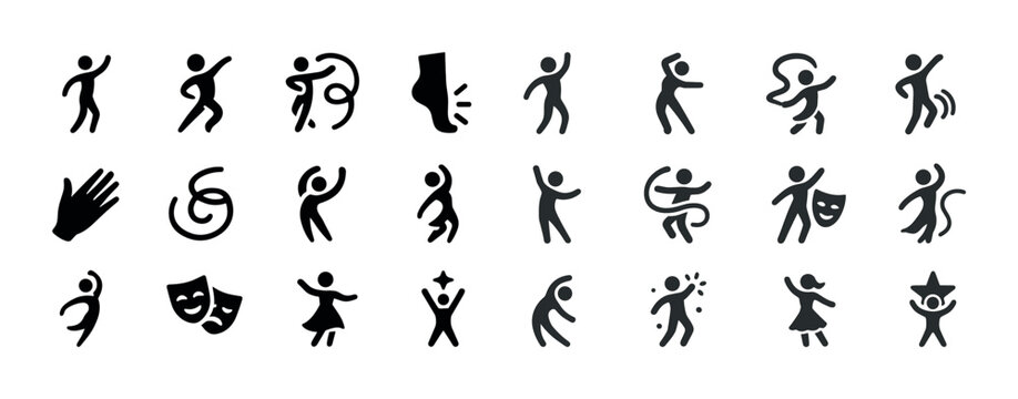 Collection of dance and movement icons in black silhouette