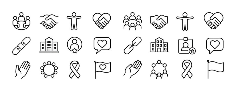 Collection of line icons: communication, support, community, con