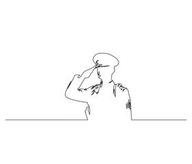 Continuous line drawing of Soldier Veteran. Single line illustration of Military Soldier, Illustration, Veterans Day Concept. Editable outline.