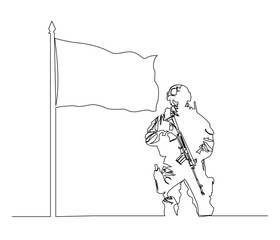 Continuous line drawing of Soldier Veteran. Single line illustration of Military Soldier, Illustration, Veterans Day Concept. Editable outline.