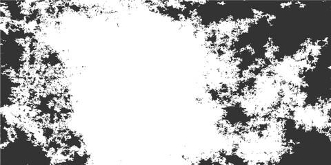 Abstract black and white grunge background featuring a vintage ink splash texture with a floral silhouette border and paint splatter design on a dirty paper vector illustration