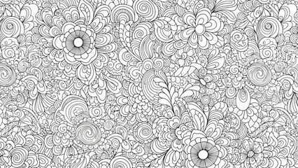 Intricate Floral Swirl Pattern Background, Detailed Zentangle Flowers and Leaves © ayla