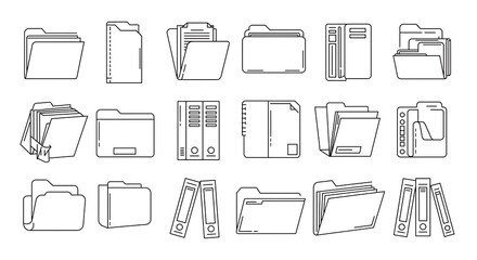 Collection of various outline folder icons representing document organization and digital storage.