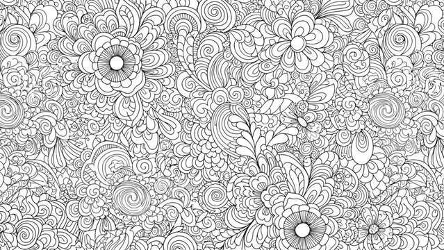 Intricate Floral Swirl Pattern Background, Detailed Zentangle Flowers and Leaves