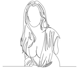 Continuous line drawing of Beautiful Lady. Single line illustration of Beautiful Lady, Illustration, Women Days Concept. Editable outline.
