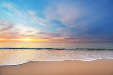 Sandy seashore at sunset. Nature composition.