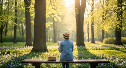 Woman relaxing in park with sunny day