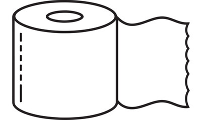Simple outline of a toilet paper roll with trailing end on transparent background silhouette