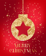 Illustration of a shiny New Year's ball on a red background.