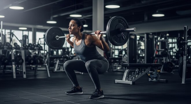 Woman weightlifting squat exercise