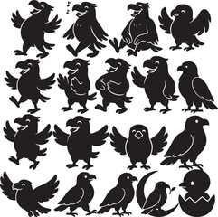 Funny Bird Silhouette Set – Expressive Cartoon Bird Characters