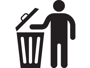 Person disposing of trash into a bin on transparent background silhouette