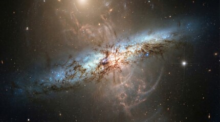 Stunning view of a celestial galaxy, filled with stars and cosmic dust. Its spiral structure creates a mesmerizing visual