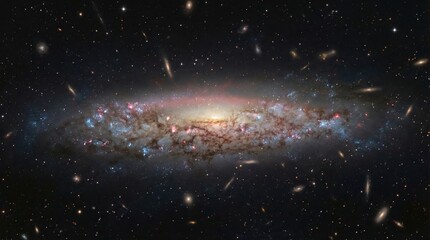 An awe-inspiring view of a distant galaxy, a celestial wonder. The image shows the galaxy's spiral arms filled with stars, gas, and dust