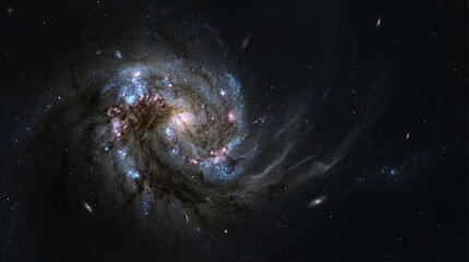 A mesmerizing spiral galaxy, a cosmic dance of light and dust. It has a beautiful and dynamic shape. The image captures the grandeur of the universe. 