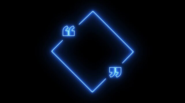 glowing neon Quote frame icon animation on black background. Perfect for social communication, messaging, punctuation or UI motion graphics. neon quote mark. 4k motion video.