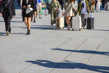 People walking Crosswalk street Sign Business area Japan Tokyo city
