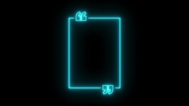 glowing neon Square quote frame icon animation on black background. Perfect for social communication, messaging, punctuation or UI motion graphics. neon Square quote mark. 4k motion video.
