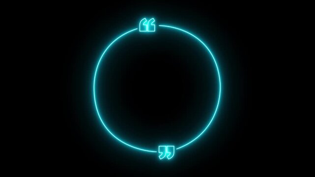 glowing neon circle quote frame icon animation on black background. Perfect for social communication, messaging, punctuation or UI motion graphics. neon Round quote mark. 4k motion video.