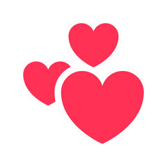 Three hearts icon. Heart shape red sign, symbol. Love, romance, holiday, valentines day, valentine concept. Vector illustration. Editable stroke. Flat design decor element.