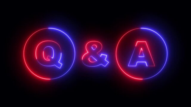 neon Q and A question and answer icon animation session on black background. Question and Answer the letters Q and A. Question and Answer icon animation. questions and answers concept Q and A design.