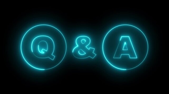 neon Q and A question and answer icon animation session on black background. Question and Answer the letters Q and A. Question and Answer icon animation. questions and answers concept Q and A design.