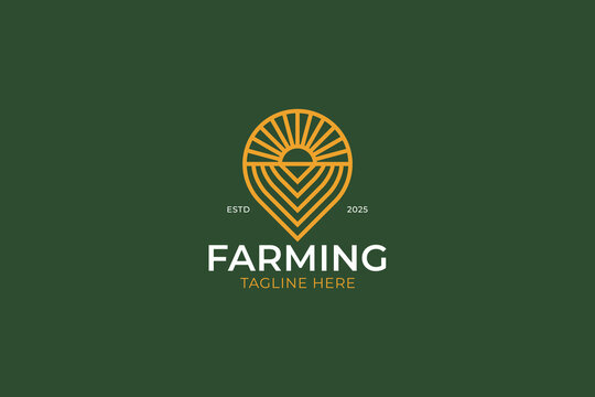 Farming Sunrise Linear Shape Logo Badge Geometric Sign Symbol Natural and Organic