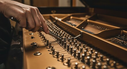 Tuning the Piano - A Close-Up View of the Strings and Tuning Pins.