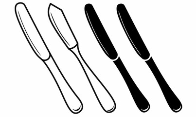 Butter knife or table knife icon set in outline and silhouette,for kitchenware, cutlery, dining, food service, and restaurant design.