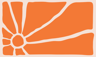 Abstract orange sunburst organic shapes background. Retro groovy background. Contemporary summer poster, banner.