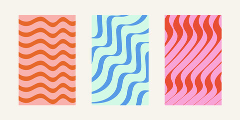 Colorful Abstract Wavy Line Poster Set. Modern Retro Wavy Background Collection.
