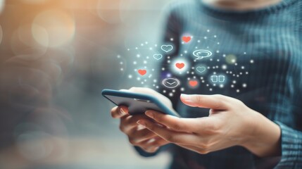 Close up of hands gripping a smartphone with social media alerts highlighting digital interaction