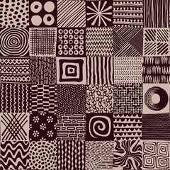 Line Doodle Seamless Pattern 94 - Maximalist Patchwork Tiles