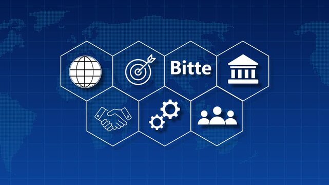 Global Business Concepts with German Word Bitte and World Map Background Keywords: business, global, world map, network, connection, communication, international, finance, economy, cooperation