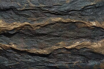 Dark textured stone surface with gold veins and rough natural pattern