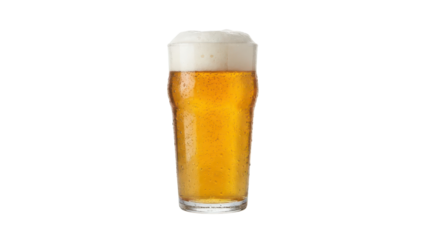Golden Lager Beer Pint Glass with Foamy Head Product Shot isolated PNG with Transparent Background
