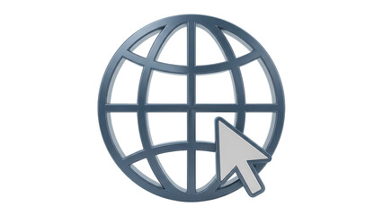 Blue gray internet globe icon with clicking mouse cursor isolated PNG with Transparent Background