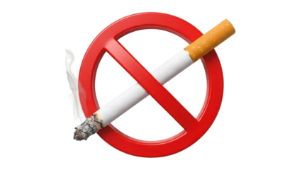 No Smoking Sign Isolated Graphic with Red Circle and Burning Cigarette isolated PNG with Transparent Background