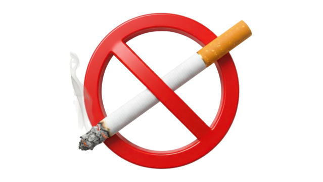 No Smoking Sign Isolated Graphic with Red Circle and Burning Cigarette isolated PNG with Transparent Background - Powered by Adobe
