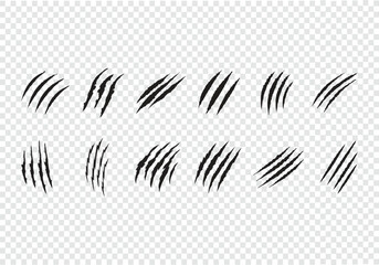 Animals claw scratches Mark icons set, Horror Monster Attack Damage Isolated on transparent
background, Claw scratches collection, Vector illustration
