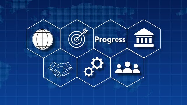 Business concept with progress icon and global network background image photo
