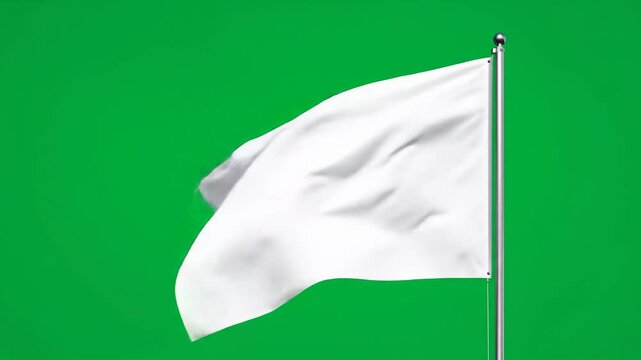 White Flag Waving Against Green Background Representing Peace Calmness and Surrender