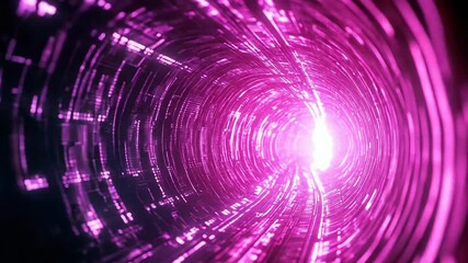 Abstract glowing tunnel transmitting digital data through circuits - Powered by Adobe