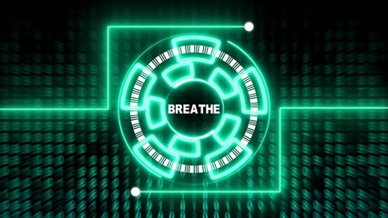 Neon green circuit board with barcode segments and breathe text glowing