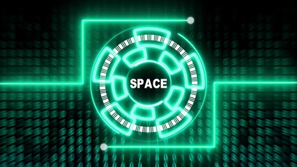 Neon green space themed with barcode and digital background futuristic