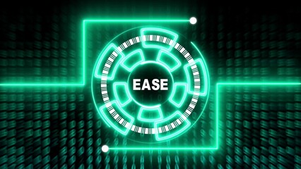 Neon green digital circle with barcode segments and ease text glowing lines